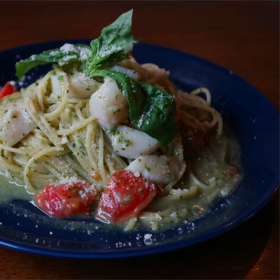 北海ホタテのジェノベーゼパスタ｜カフェ寛味堂